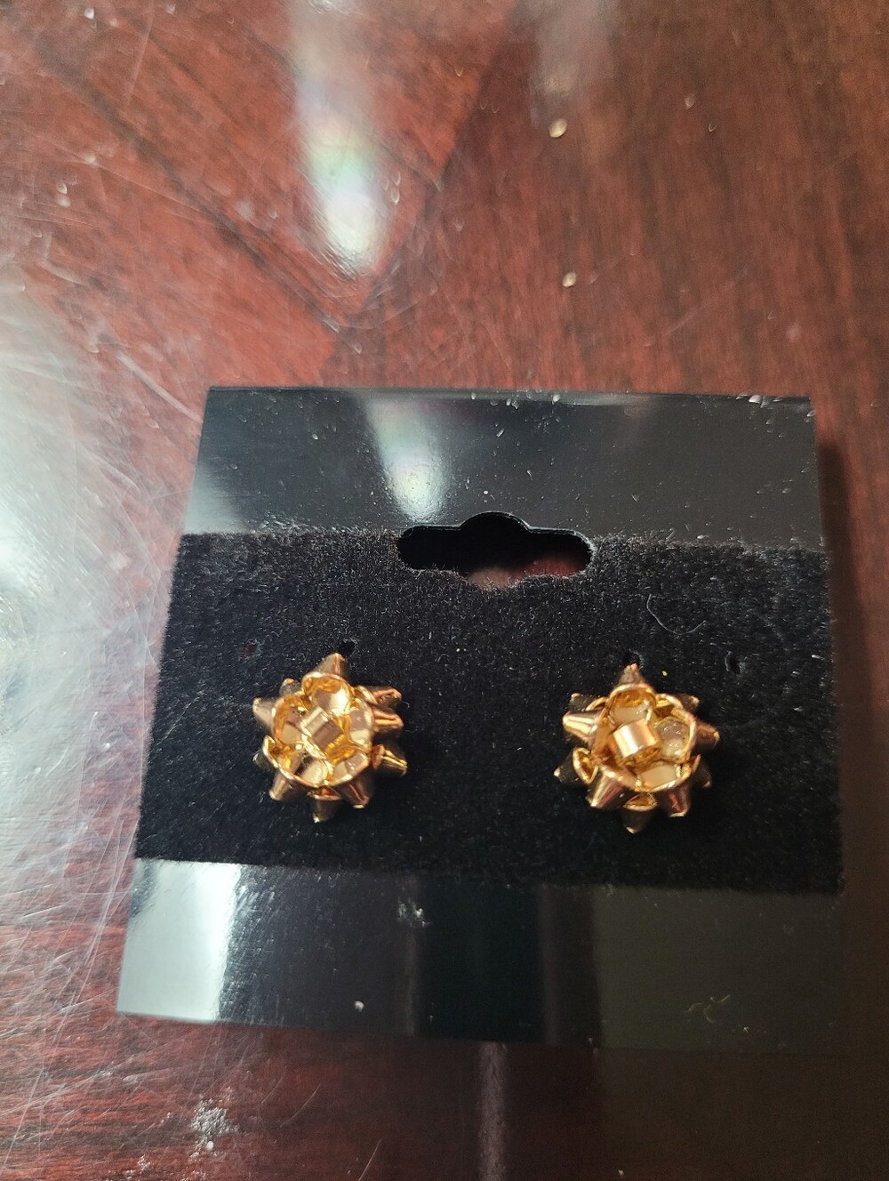 Making Spirits Bright Gold Colored Christmas Bow Earrings
